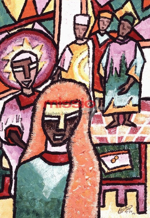 MI_24986 Die arme Witwe, missio-Kunstkalender 1995 Junge Künstler in Afrika