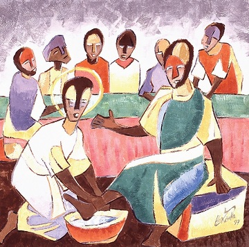 Die Fußwaschung, missio-Kunstkalender 2002 Nigeria