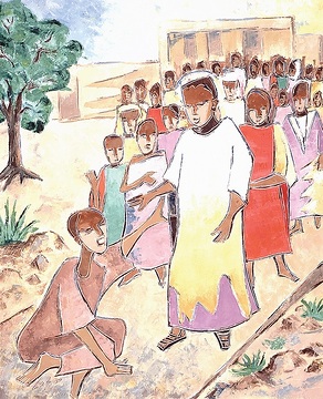 Jesus heilt einen Blinden, missio-Kunstkalender 2002 Nigeria