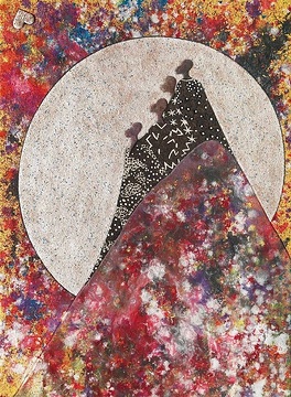<b>Staunen in der Schöpfung</b> Sternennebelbunt, galaxienmächtig: ein staunender Blick in das All … riesig und mächtig der Mond, wie Schatten die Menschen, ganz umhüllt von der Sterne Nachtgewand. Der Blick geht nach oben: "Lobet den HERRN all ihr Himmel, lobt ihn den Schöpfer des Alls!" ER hat ein Herz für die Menschen. Originaltitel: Moonlight Acryl/Leinwand, Sand, Collage (2010) 80x120 cm oR 86x125 cm mR Rahmen: Holz, schwarz Copyright: © missio Aachen <b>unverkäuflich</b> <b>Amazement of Creation. </b>Colourful star dust, the mighty galaxy: the look of astonishment at the universe ... gigantic and mighty the moon, like shadows the people, completely covered in a nightdress of stars. Gazing upward: "Alleluia! Praise the Lord all you heavens, praise Him the creator of the universe." HE has a heart for the people. <b>Étonnement dans la création. </b>Brouillard d'étoiles coloré, immensité des galaxies: un regard étonné dans l'espace ... la lune énorme et puissante, les hommes comme de