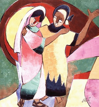 Maria und Elisabeth, missio-Kunstkalender 2002 Nigeria