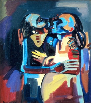 <b>Lovers</b> Von Suryo Indratno, Indonesien Öl, Leinwand (1995) 52 x 59 cm (gerahmt) (c) missio Aachen <b>unverkäuflich</b>