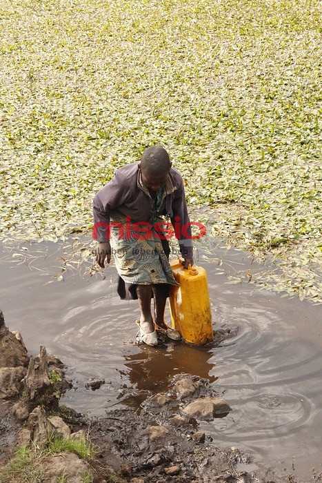 MI_39972 Ruanda, Vulkanpark Ruhengeri, Mädchen holt Wasser für die Landwirtschaft